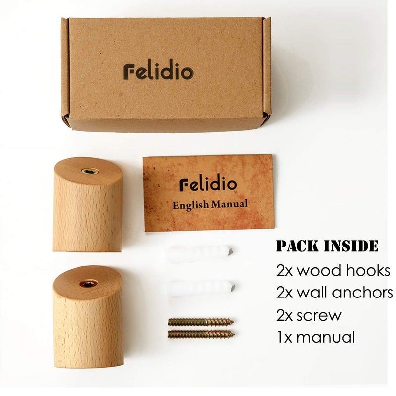 Felidio Wooden Wall Hooks, Natural Wood Coat Hooks Wall-Mounted (2 Pack), Rustic Wall Coat Rack Hat Hook, Entryway Walls Hangers, Heavy Duty Hook for Hanging Towels (Beech Wood) - Image 5